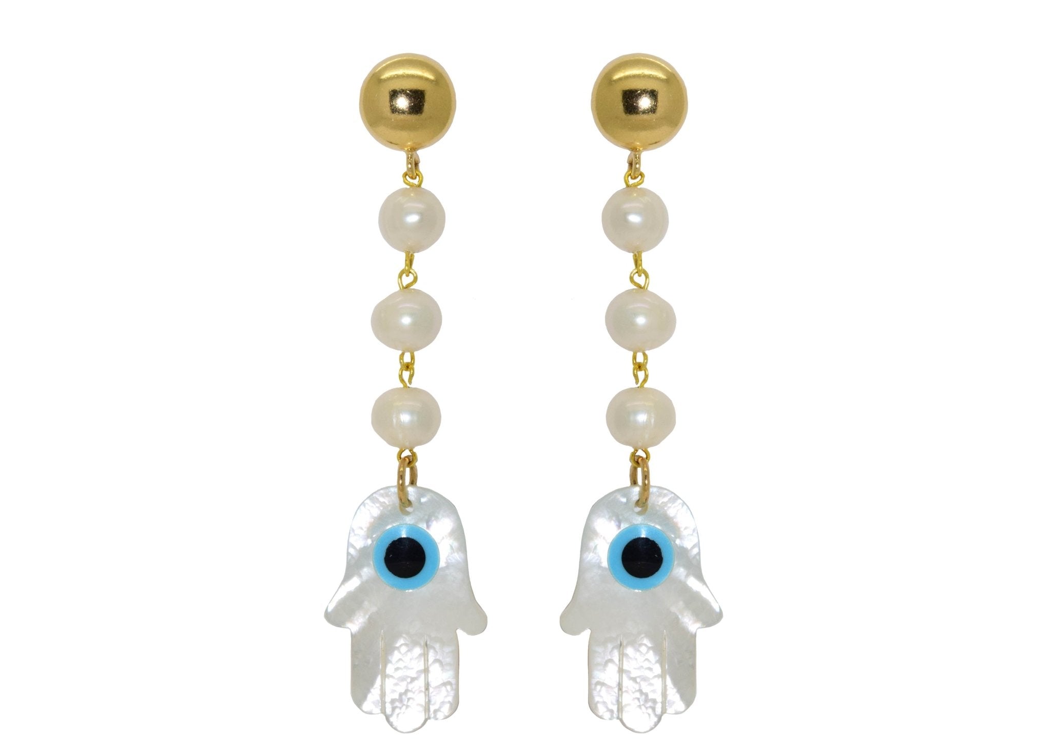 Miccy's | Fresh Water Pearls with MOP Hands | Shell Earrings