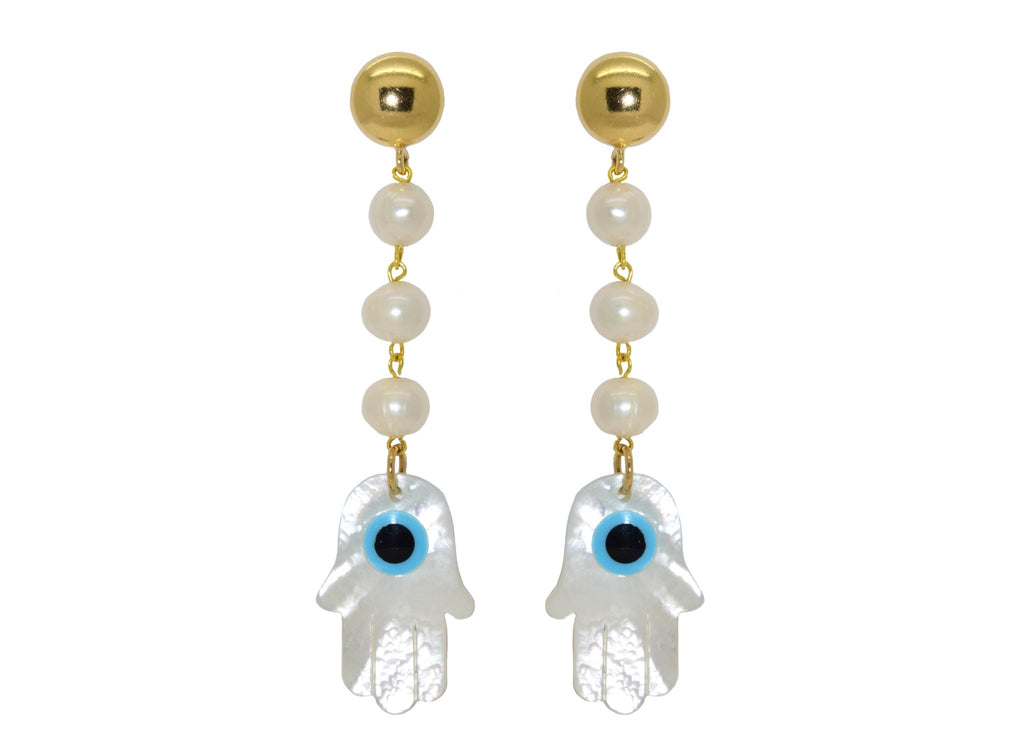 Miccy's | Fresh Water Pearls with MOP Hands | Shell Earrings