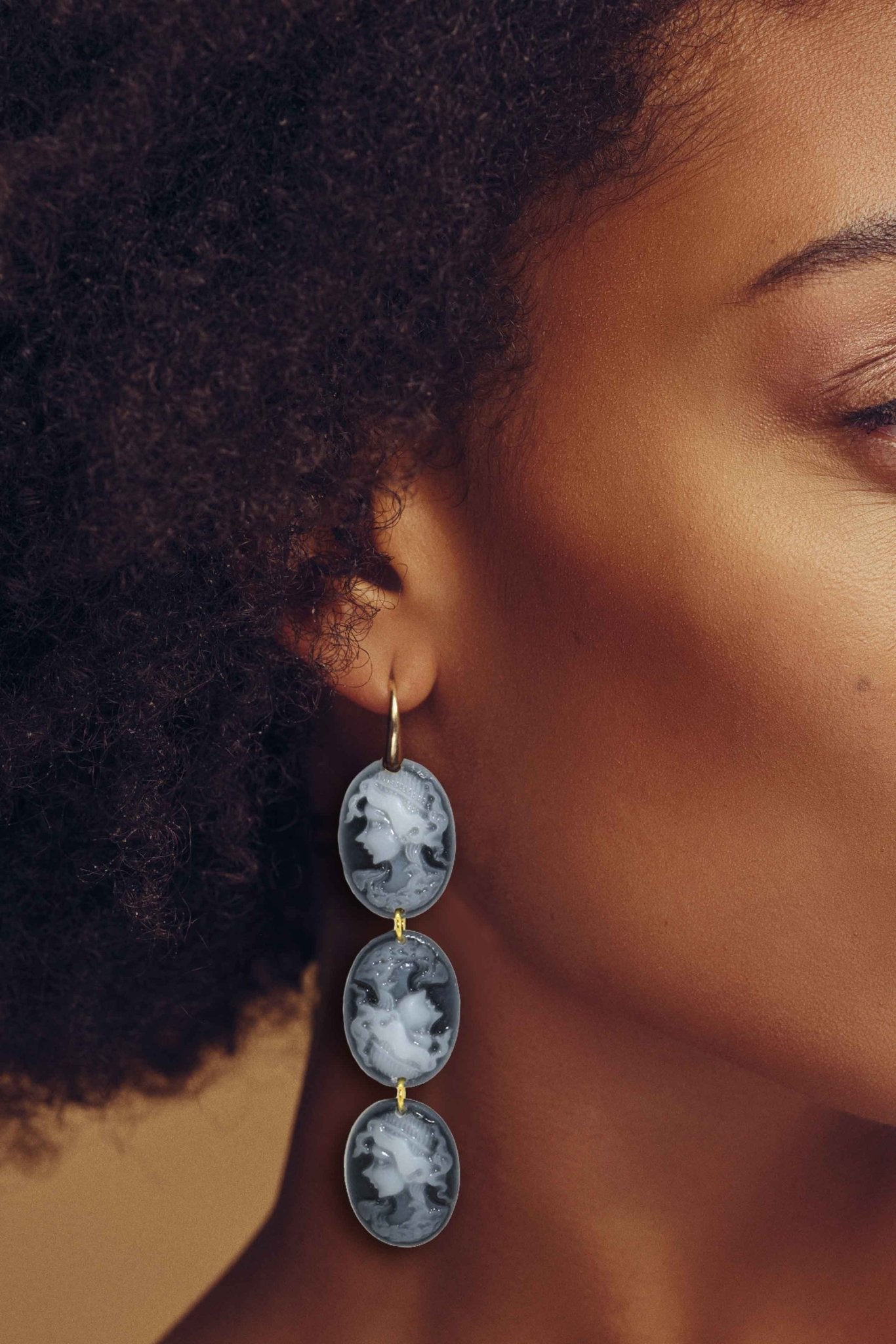 Miccy's | Long Black Cameo Triplets | Resin Earrings