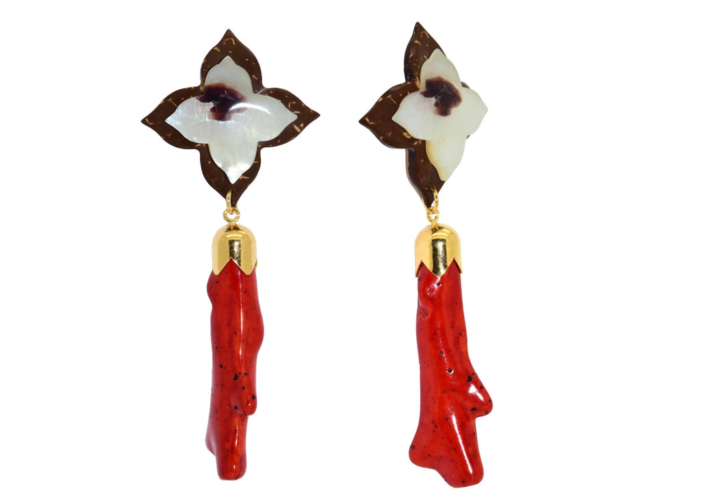 Red Coral Branches With Coco | Resin Earrings - Miccy's Jewelz Europe